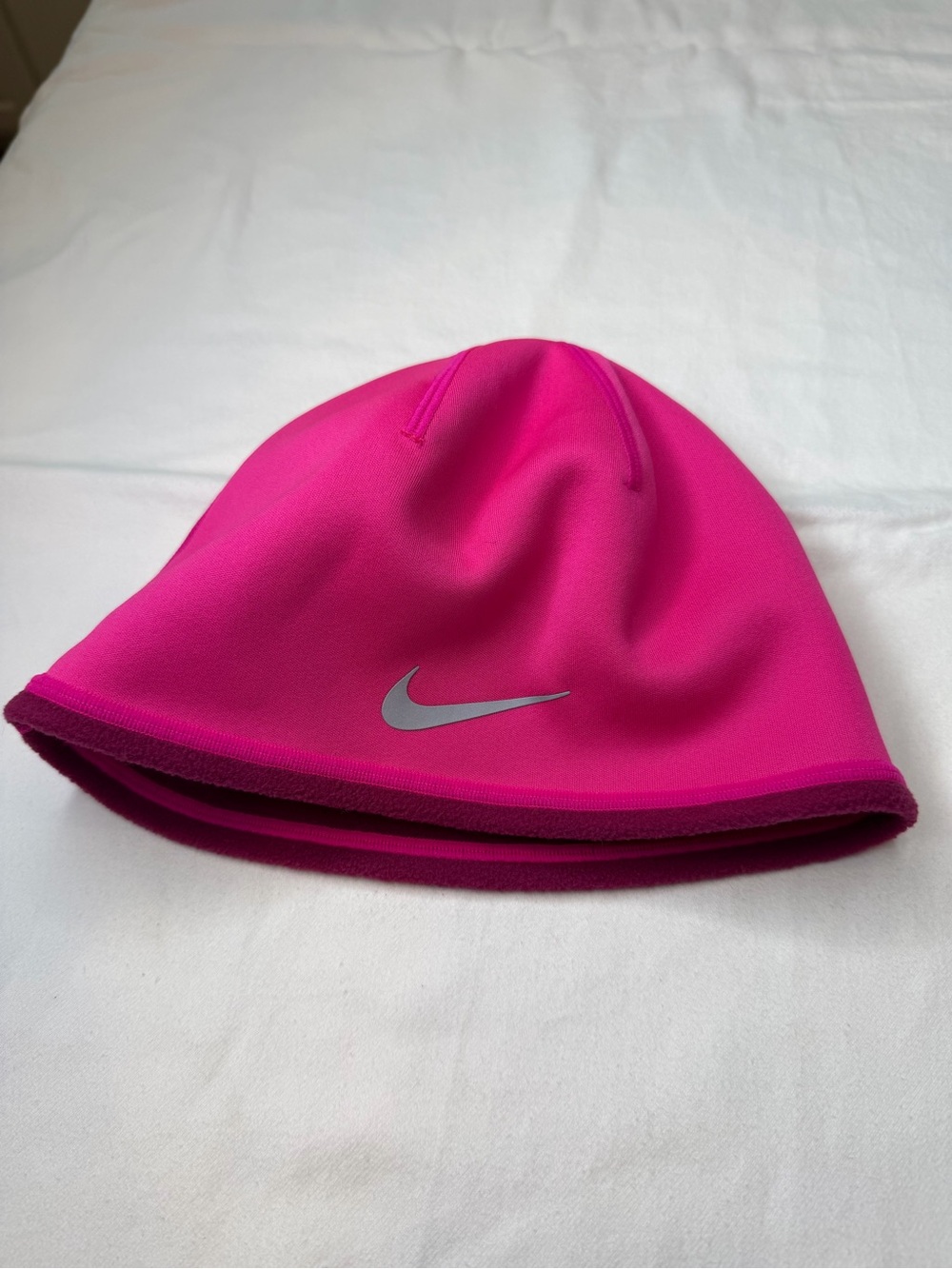 Bright Pink Reflective Swoosh Beanie